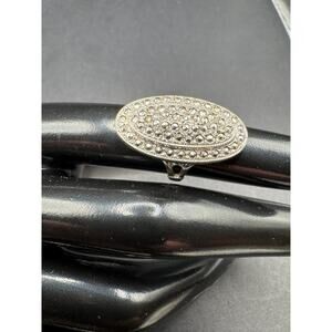 Vintage THEDA Sterling Silver 925 Signed Marcasite Oval Cocktail Ring Size 4.75
